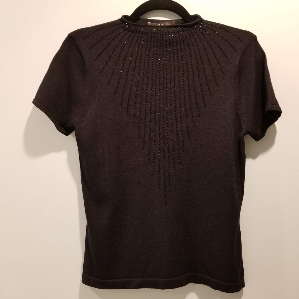 John Roberts Silk Blend Black Sequin Mock Neck Top